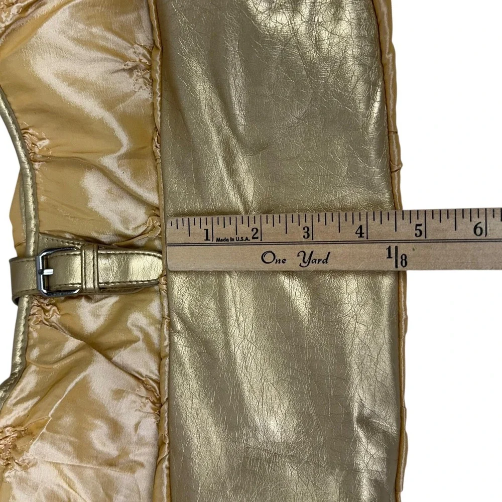 NWT‎ Chateau Shoulder Bag Womens Gold Satin Hobo Purse Ruched Metallic Evening